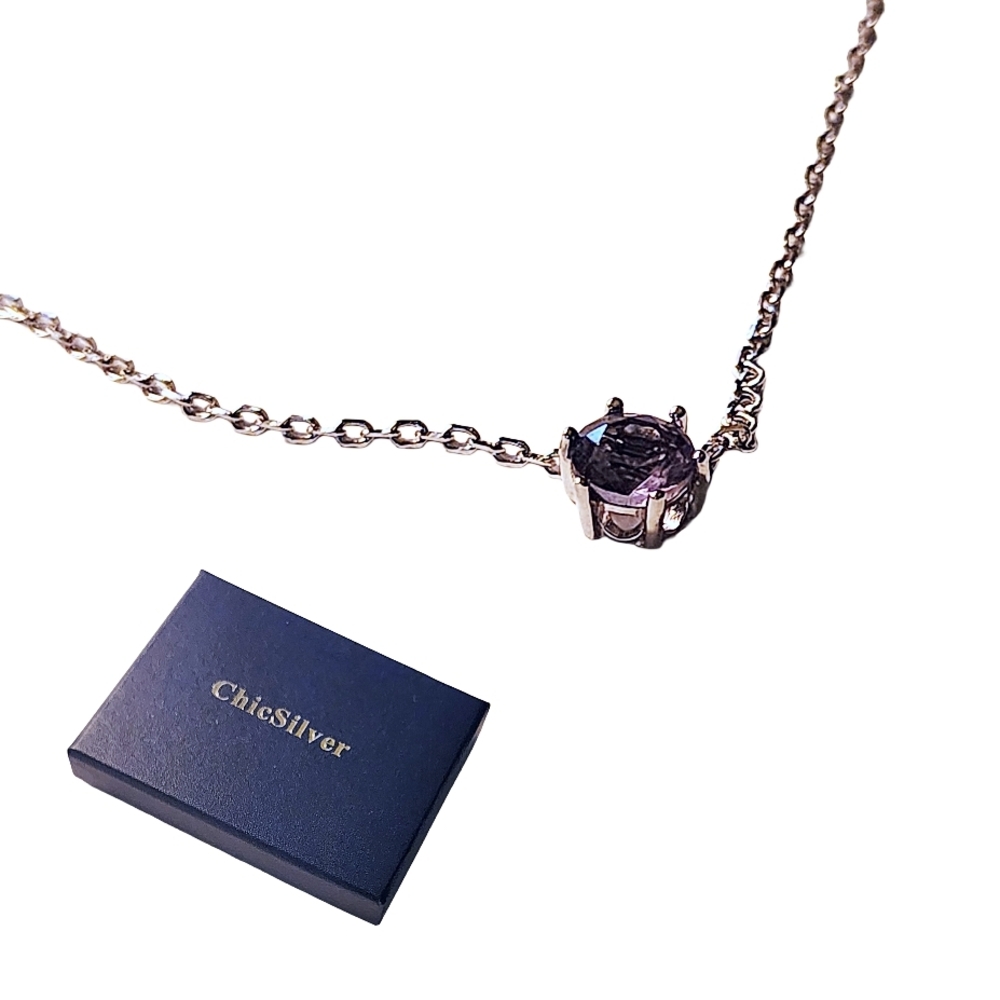 Fine Jewlery Amethyst Birthstone Gemstone Sterling Silver Necklace